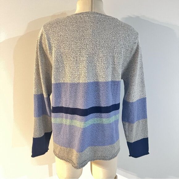 J. Jill V-Neck Grey & Blue Striped Long Sleeve Sweater Size Large Petite - Picture 4 of 6